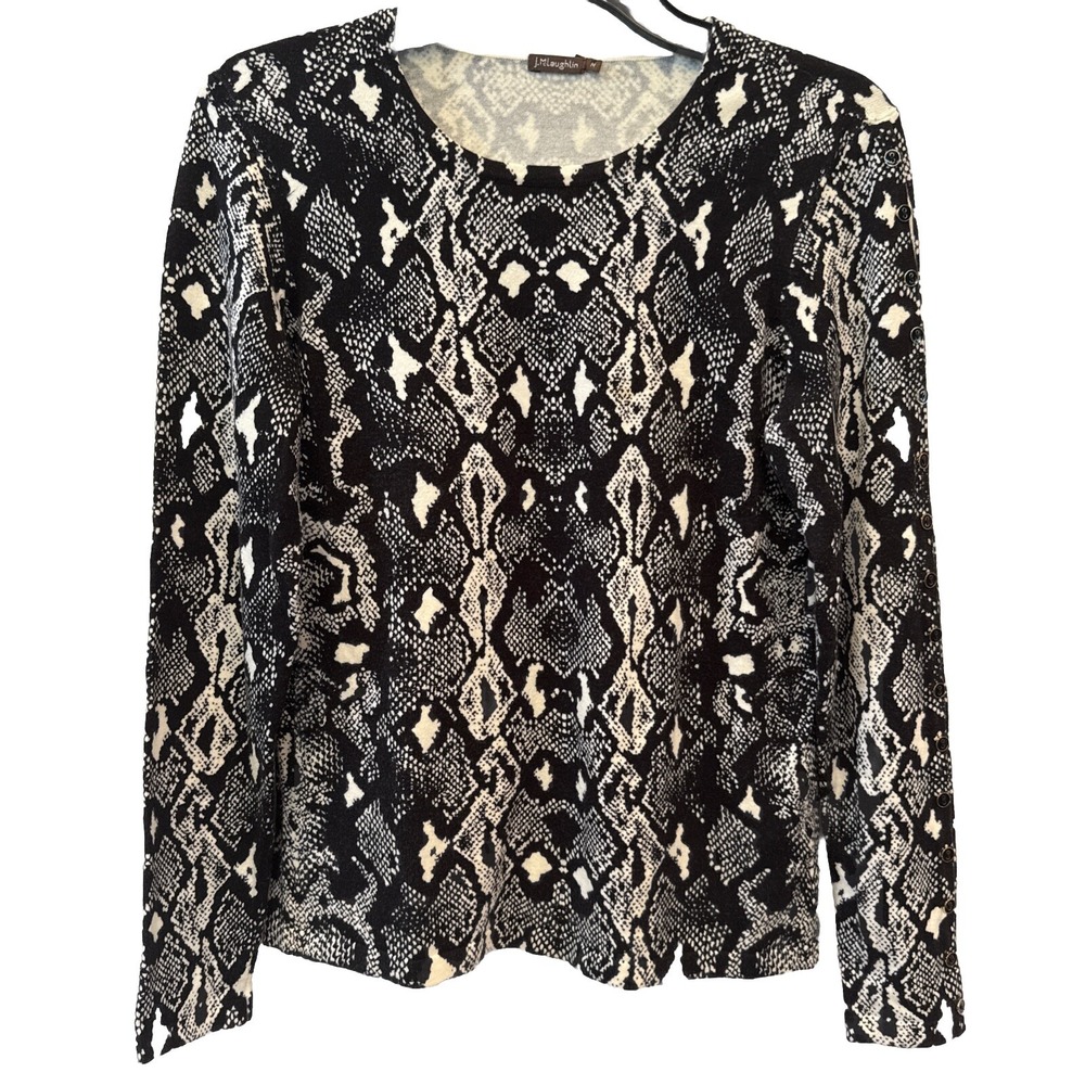EUC J. Mclaughlin Cotton‎ Blend Stretch Snakeskin Print Black/White Top Size M